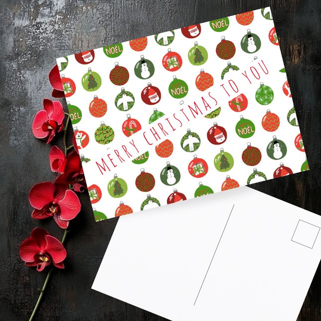 Julprydnadsföremål Julafton Bollar ANPASSNINGSBAR  Vykort (Christmas Ornaments Xmas Balls CUSTOM Holiday Postcard
)