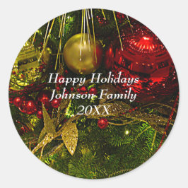 Julprydnadsföremål Julafton Träd Sticker, Röda och Runt Klistermärke