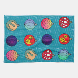 Julprydnadsföremål ljusa färger funky kökshandduk