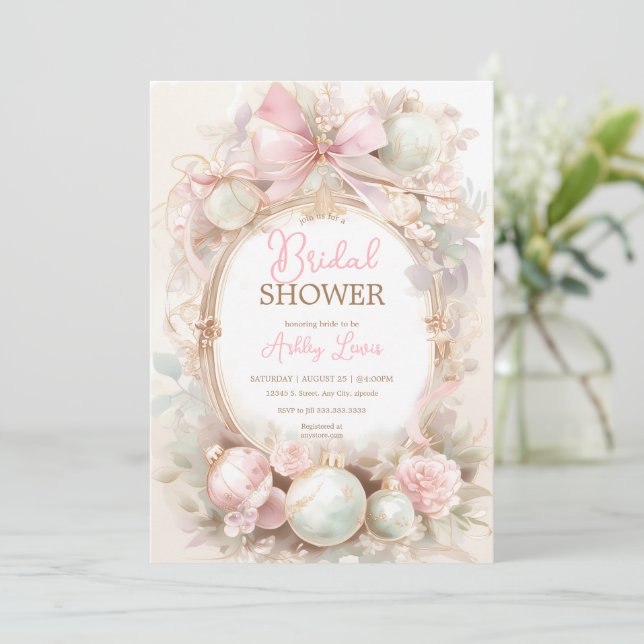 Julprydnadsföremål, möhippa av Wiinter-rosa Inbjudningar (Stående Fram)