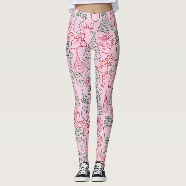 Julprydnadsföremål Mönster 02 L Rosa BG Leggings (Framsida)