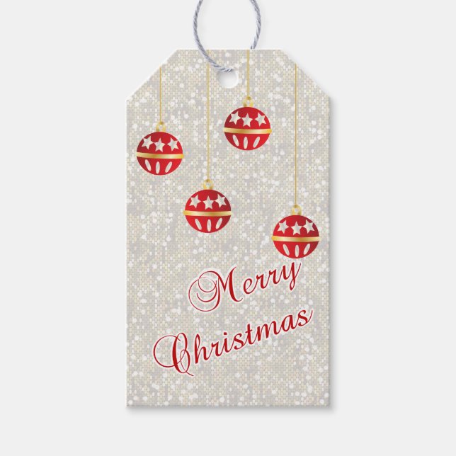Julprydnadsföremål på vita sequiner presentetikett (Framsidan)