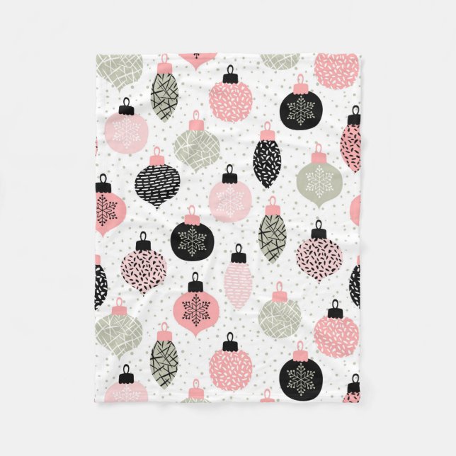 Julprydnadsföremål Rosa & Grönt Vit bakgrund Fleecefilt (Framsidan)