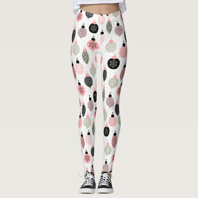 Julprydnadsföremål Rosa & Grönt Vit bakgrund Leggings (Framsida)
