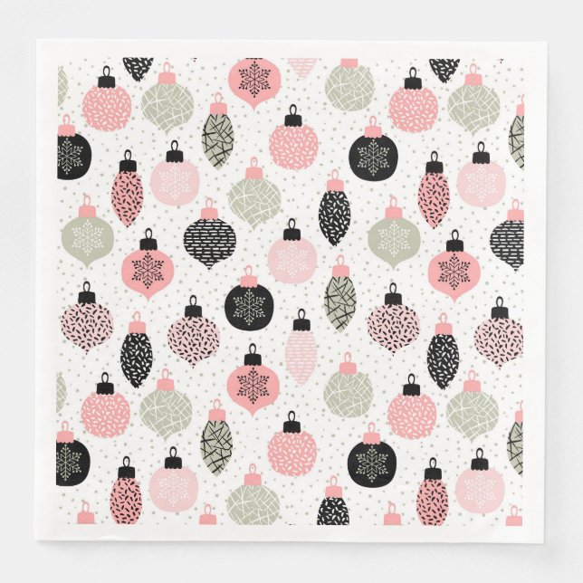 Julprydnadsföremål Rosa & Grönt Vit bakgrund Pappersservett (Framsida)