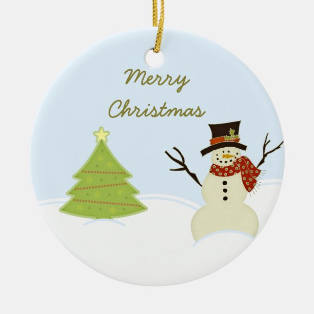 Julprydnadsföremål snögubbe och Träd Julgransprydnad Keramik (Framsidan)