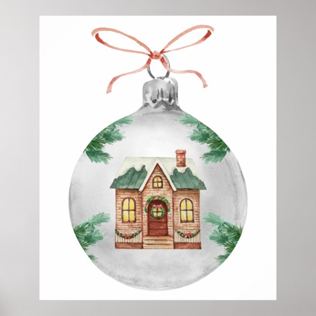 Julprydnadsjulhus, vattenfärg poster (Framsidan)