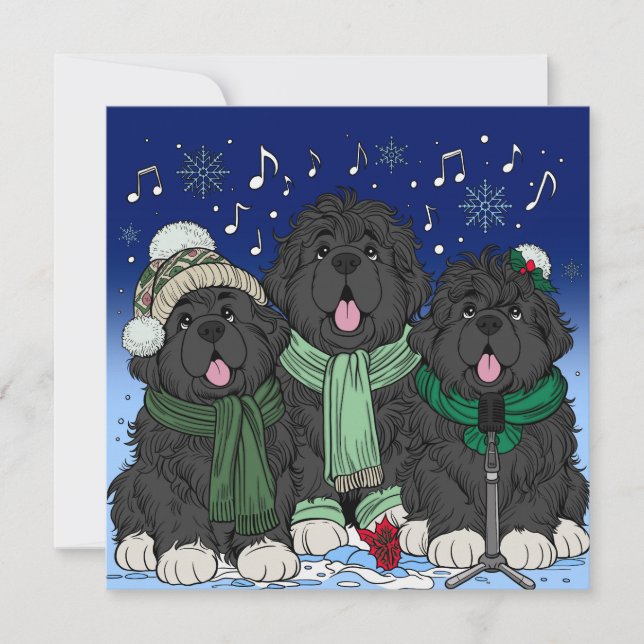 Julpsalmsång Newfoundland valpar Julkort (Framsida)
