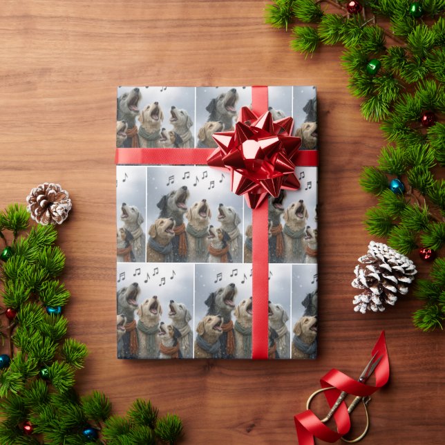 Julpsalmsjungande hundar i snöflingor presentpapper (Julgåva)