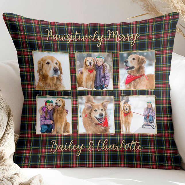 Julpset Anpassningsbar Guld Photo Collage Pet Hund Kudde (Skapare uppladdad)