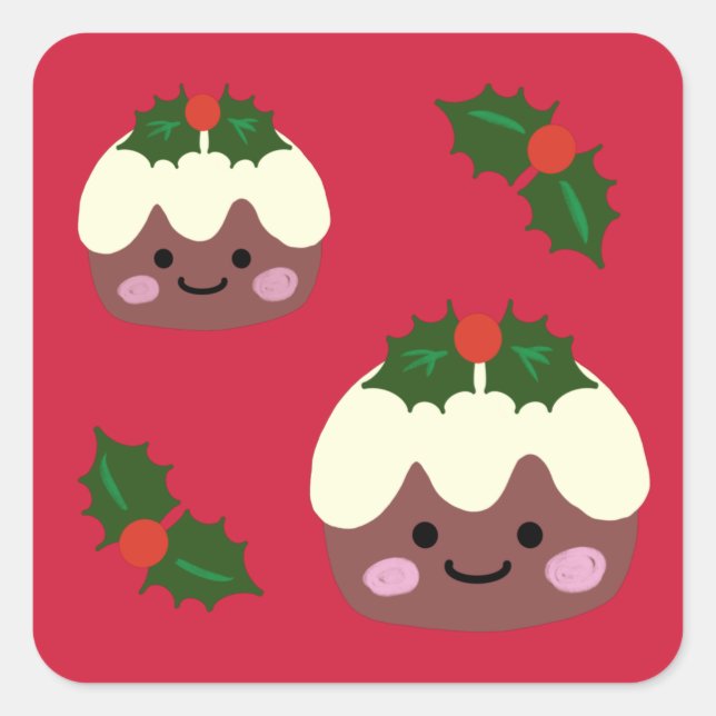 Julpudding 2 fyrkantigt klistermärke (Framsida)