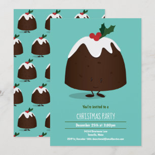 Julpudding Character Helgdag Teal White Inbjudningar