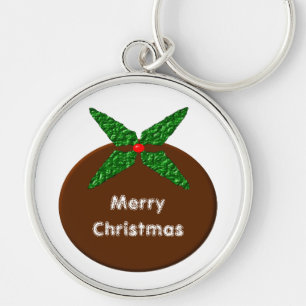 Julpudding Keychain Rund Silverfärgad Nyckelring