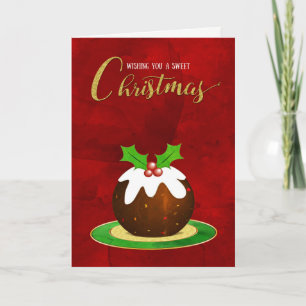Julpudding Söt Julbakgrund Röd bakgrund Helgkort