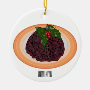 Julpudding tecknad illustration julgransprydnad keramik