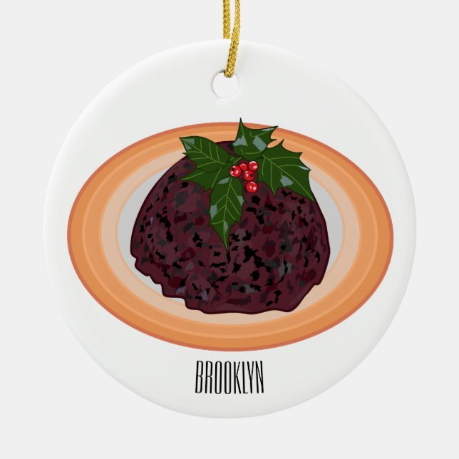 Julpudding tecknad illustration julgransprydnad keramik (Framsidan)