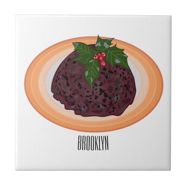 Julpudding tecknad illustration kakelplatta (Framsidan)