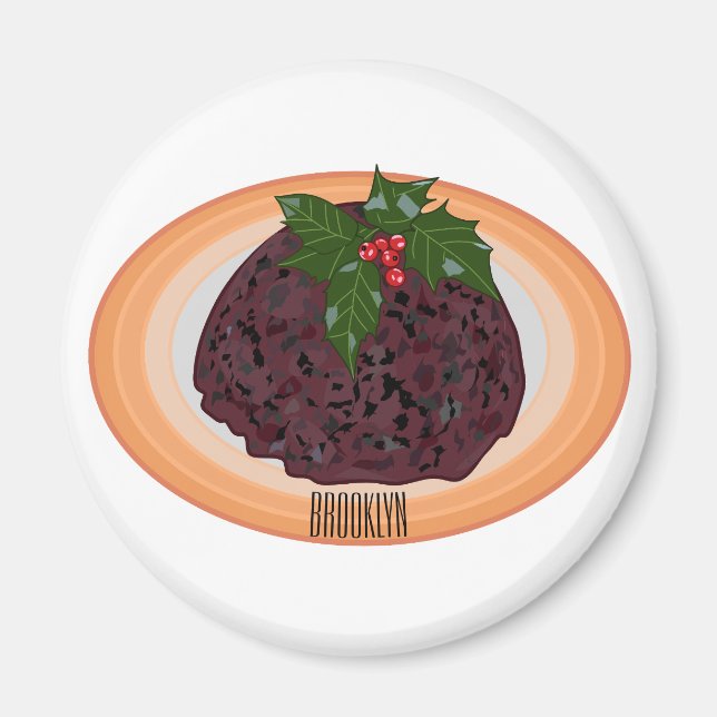 Julpudding tecknad illustration magnet (Framsidan)
