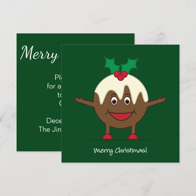 Julpudding tecknade figurer inbjudningar (Fram/baksida)