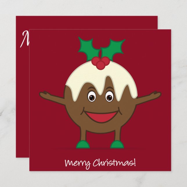 Julpudding tecknade figurer inbjudningar (Fram/baksida)