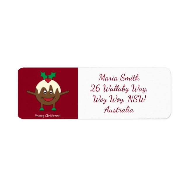 Julpudding tecknade figurer returadress etikett (Framsidan)