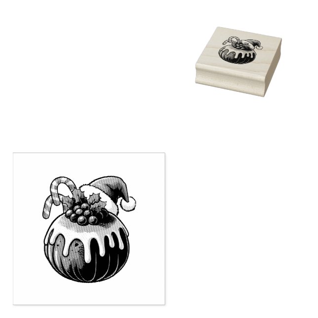 Julpudding Wood Art Frimärke Stämpel (Stämplad)