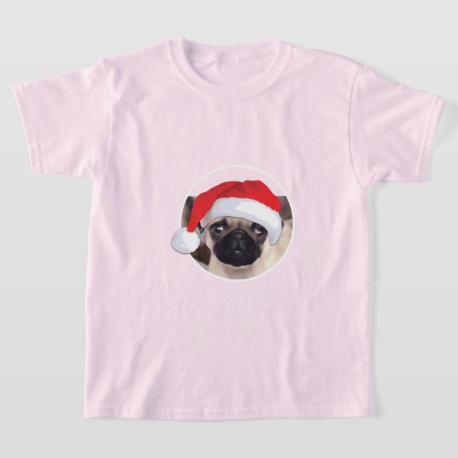 Julpug - Barns grundläggande T-Shirt (Laydown)