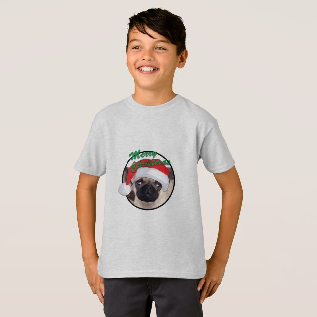Julpug - Barns grundläggande T-Shirt (Hel framsida)