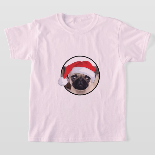 Julpug - Barns grundläggande T-Shirt (Laydown)