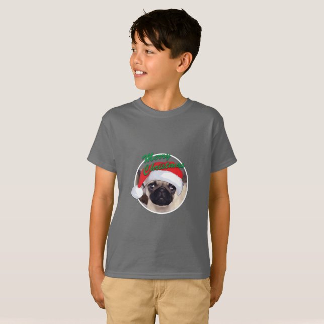 Julpug - Barns grundläggande T-Shirt (Hel framsida)