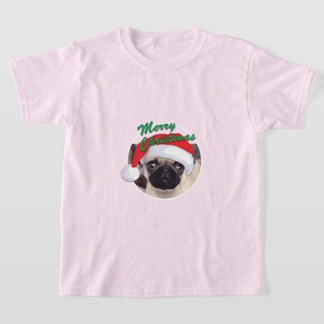 Julpug - Barns grundläggande T-Shirt (Laydown)