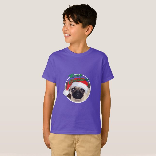 Julpug - Barns grundläggande T-Shirt (Hel framsida)