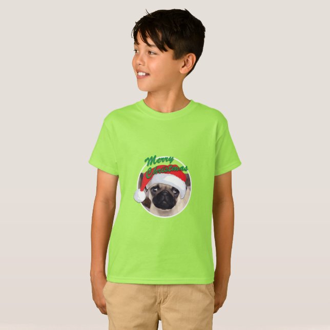 Julpug - Barns grundläggande T-Shirt (Hel framsida)