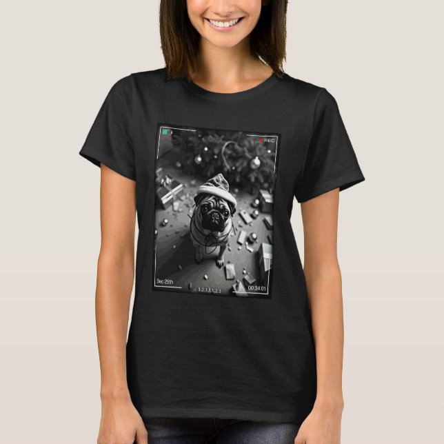 Julpug Fångad På Kamera T Shirt (Framsida)