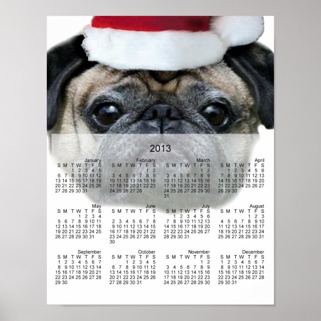 Julpug hund 2013-kalendern poster (Framsidan)