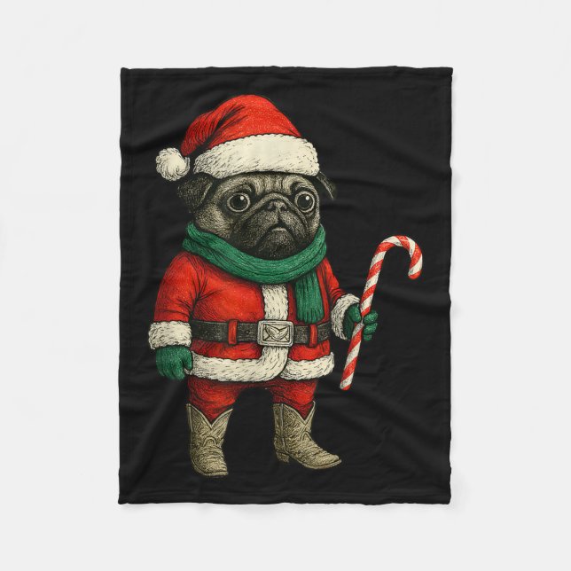 Julpug Hund Funny Julafton Outfit Red Pug Candy Fleecefilt (Framsidan)
