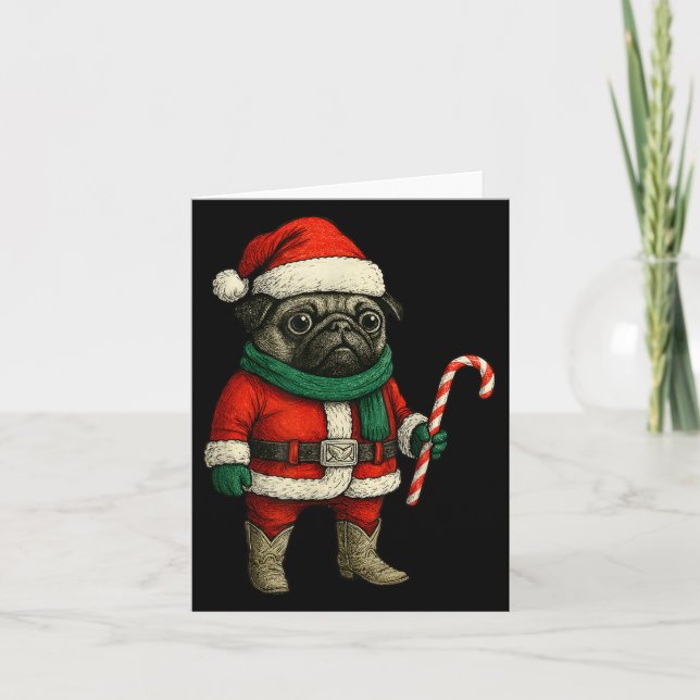 Julpug Hund Funny Julafton Outfit Red Pug Candy Kort (Framsida)