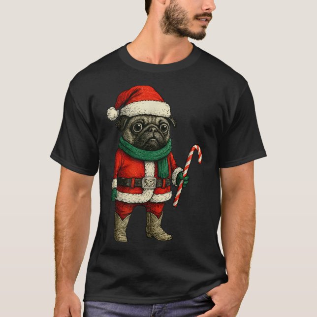 Julpug Hund Funny Julafton Outfit Red Pug Candy T Shirt (Framsida)
