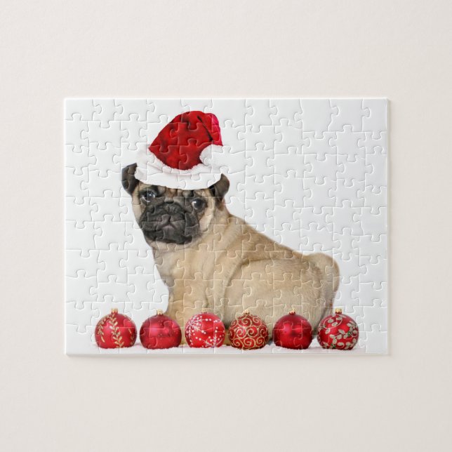 Julpug hund pussel (Horisontell)