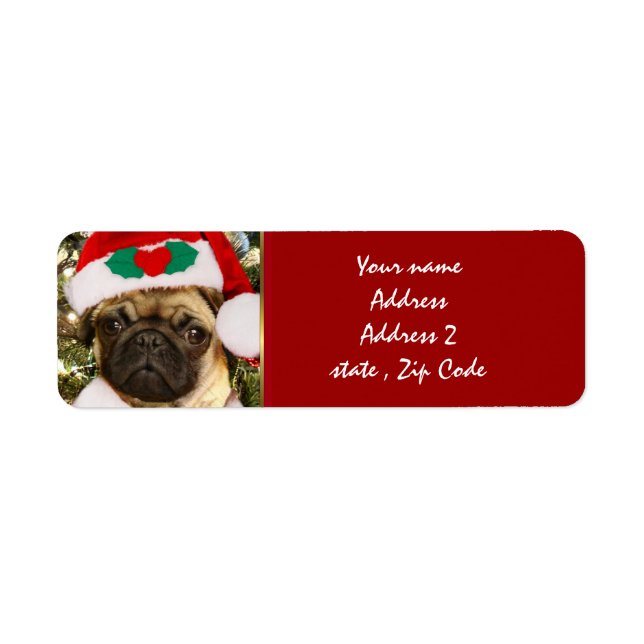 Julpug hund returadress etikett (Framsidan)
