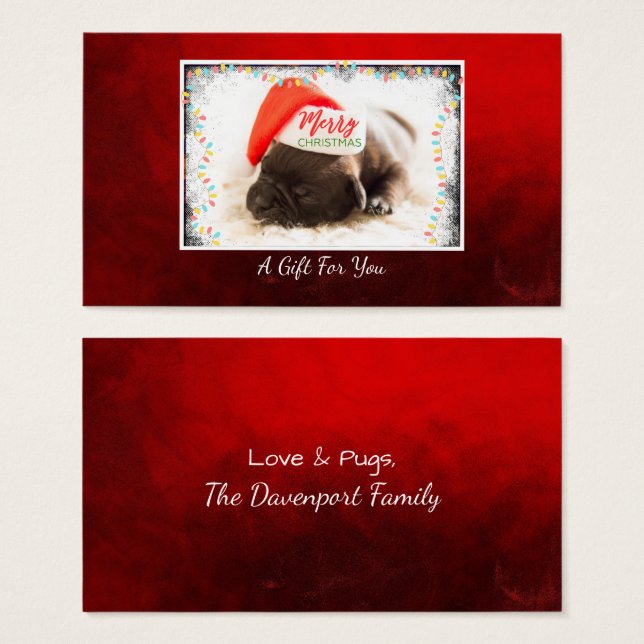 Julpug i Santa Hat Gift åt dig Visitkort (Framsida & baksida)