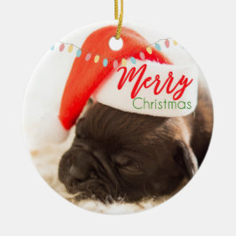 Julpug i Santa Hat med Festive Ljus Julgransprydnad Keramik