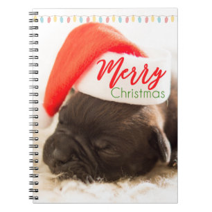 Julpug i Santa Hat med Ljus jul Anteckningsbok Med Spiral