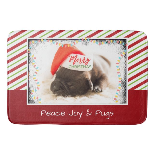 Julpug i Santa Hat med Ljus jul Badrumsmatta (Framsidan)