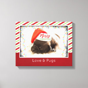 Julpug i Santa Hat med Ljus jul Canvastryck