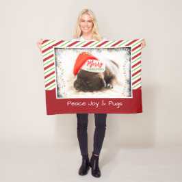 Julpug i Santa Hat med Ljus jul Fleecefilt