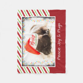 Julpug i Santa Hat med Ljus jul Fleecefilt