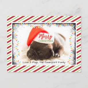 Julpug i Santa Hat med Ljus jul Helg Vykort