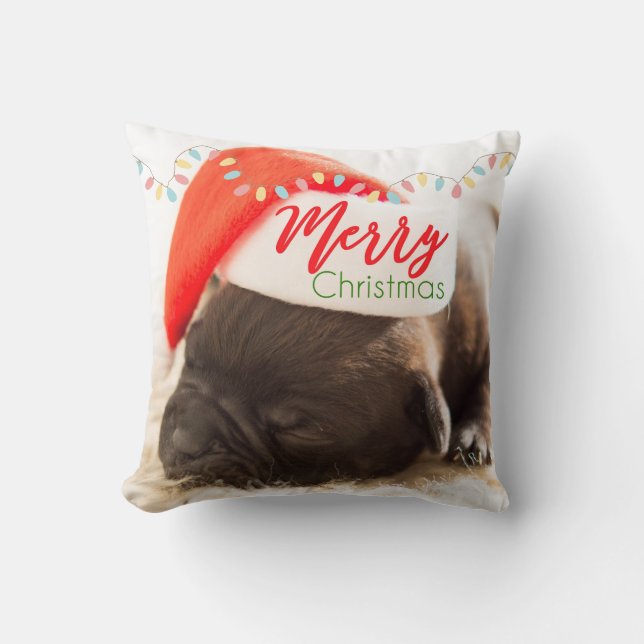 Julpug i Santa Hat med Ljus jul Kudde (Framsida)