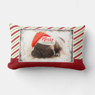Julpug i Santa Hat med Ljus jul Lumbarkudde